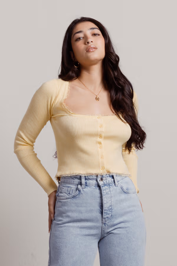 Helaire Lace Trim Top - Yellow