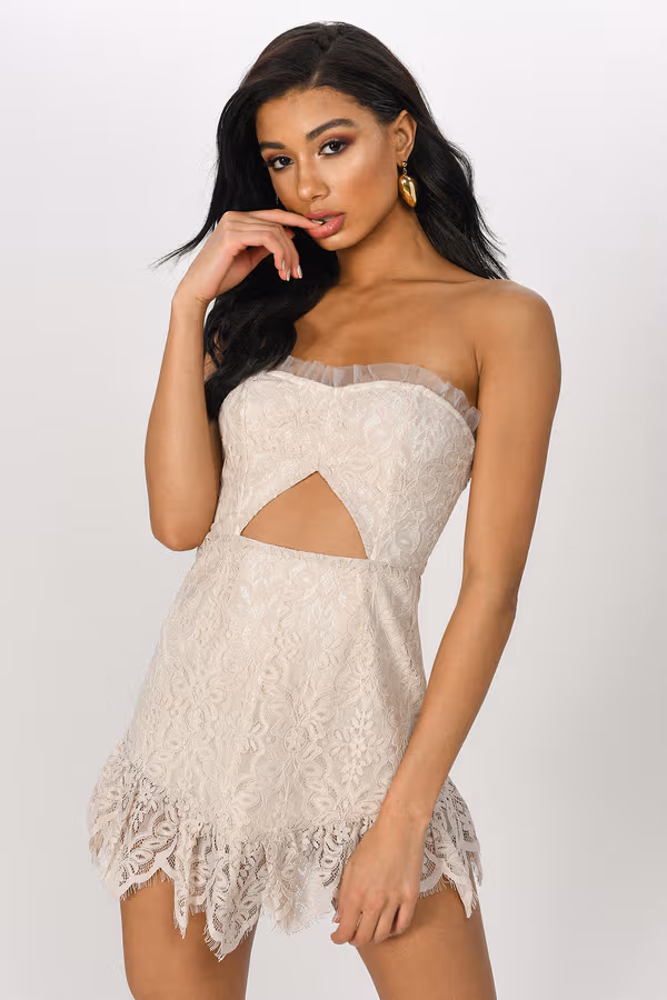 Moment Like This Lace Strapless Mini Dress - Stone