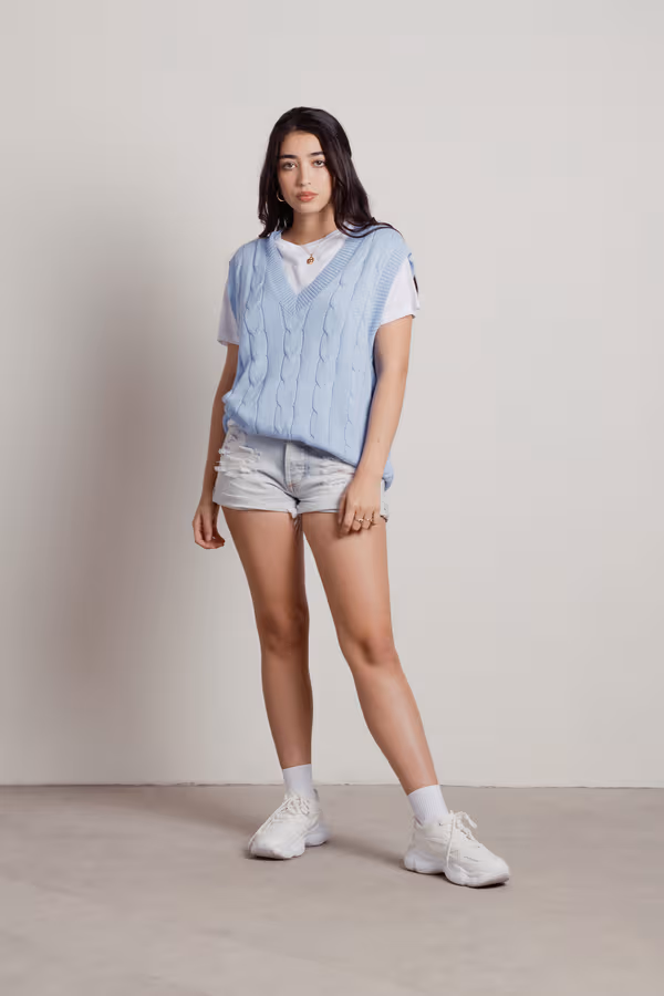 Studious Cable Knit Sweater Vest - Purple