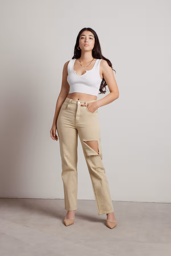Back Off Cutout Jeans - Beige
