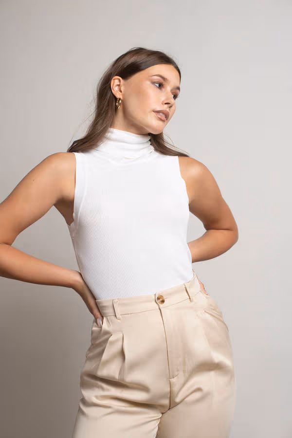 Cassie Black Ribbed Turtleneck Sleeveless Top