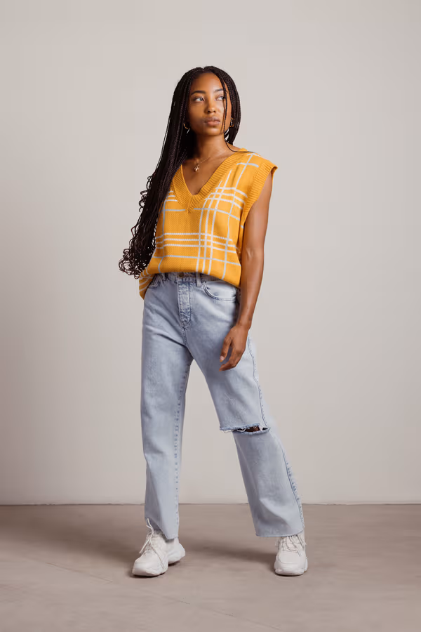 Honey Bee Plaid Sweater Vest - Mustard