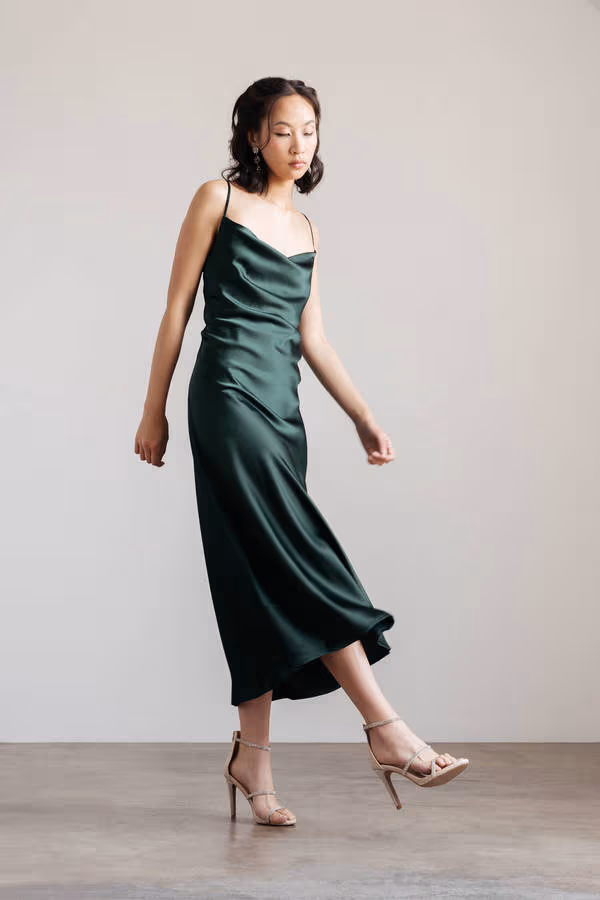 Finding Time Cowl Neck Slip Maxi Dress - Hunter Green