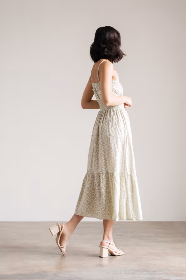 Hypnotize Me Floral Tiered Midi Dress - Green