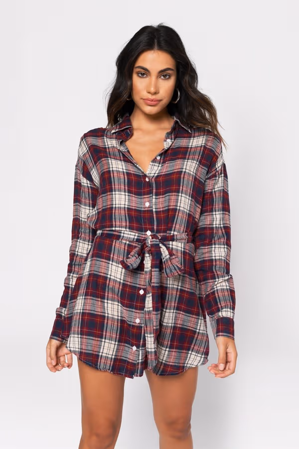 The Good Times Plaid Button Up Mini Dress - Red Multi