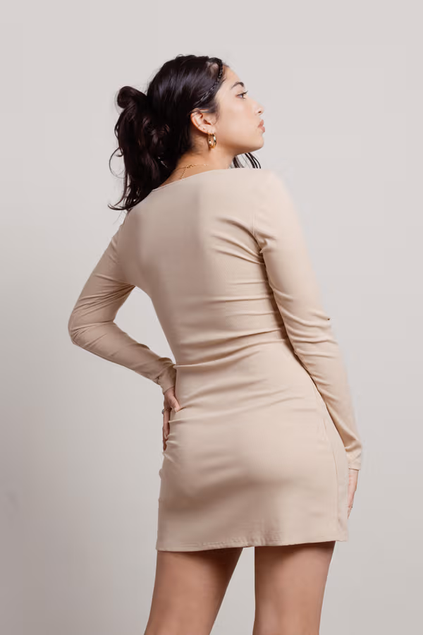 Gambit Square Neck Bodycon Mini Dress - Sand