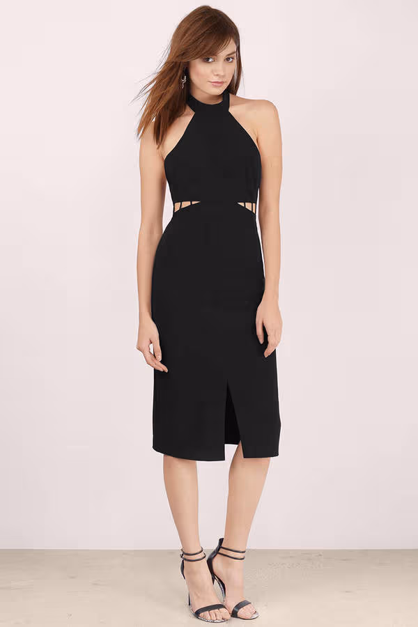 ISLA The Avenue Halter Backless Midi Dress - Black