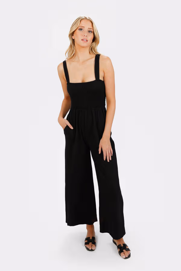 Aria Smocked Jumpsuit - Black