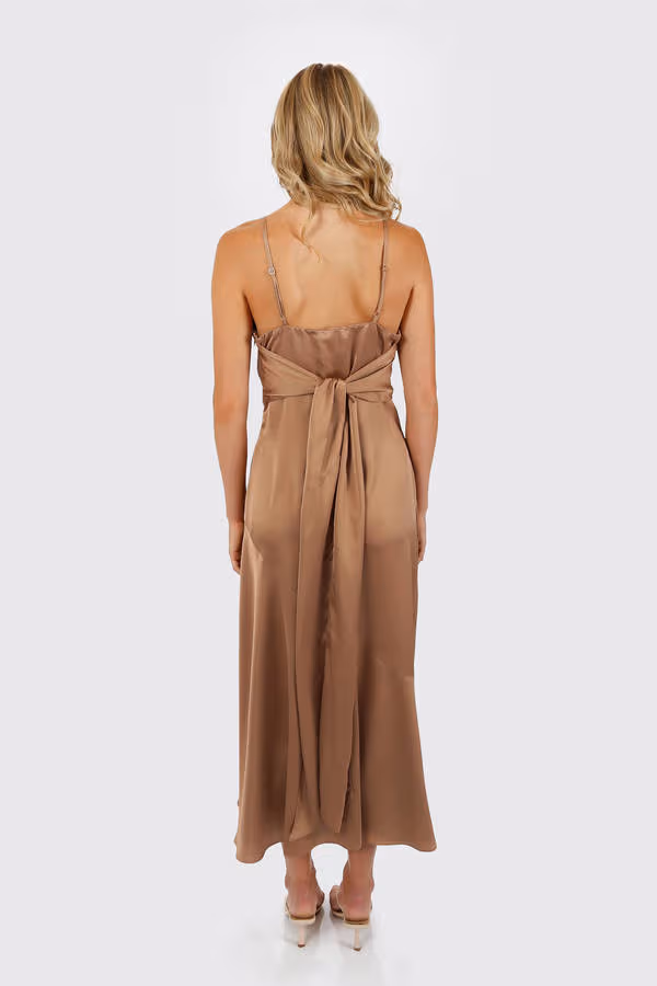 Emmalyn Satin Slit Midi Dress - Vintage Mauve