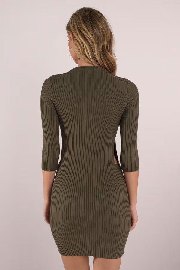 Sassy Side Ribbed Cutout Mini Dress - Black