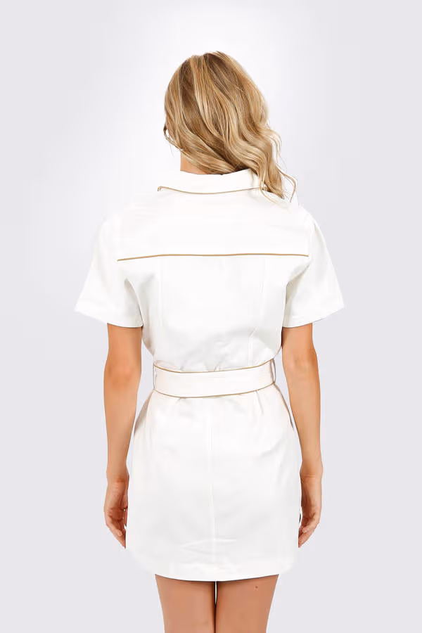 Gianne Belted Button Up Mini Dress - White