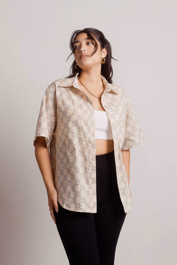 Joline Checkered Top - Beige