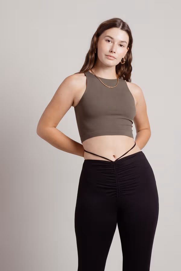 Begin Again Ribbed Seamless Crop Top Tank Top - Moss
