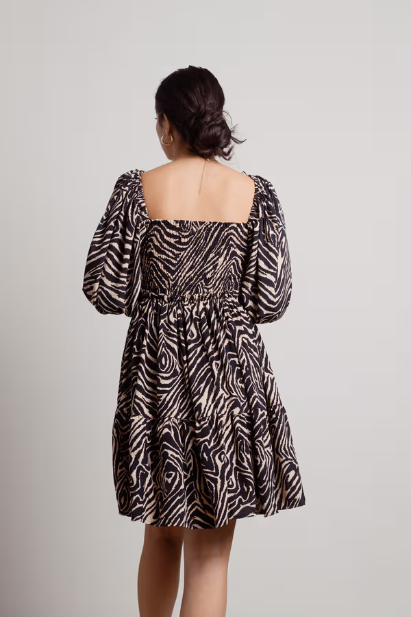 Savana Zebra Print Skater Mini Dress - Sand