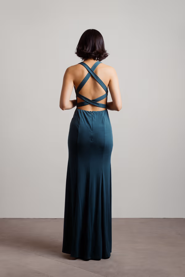 Glam Nights Cutout High Slit Maxi Dress - Emerald