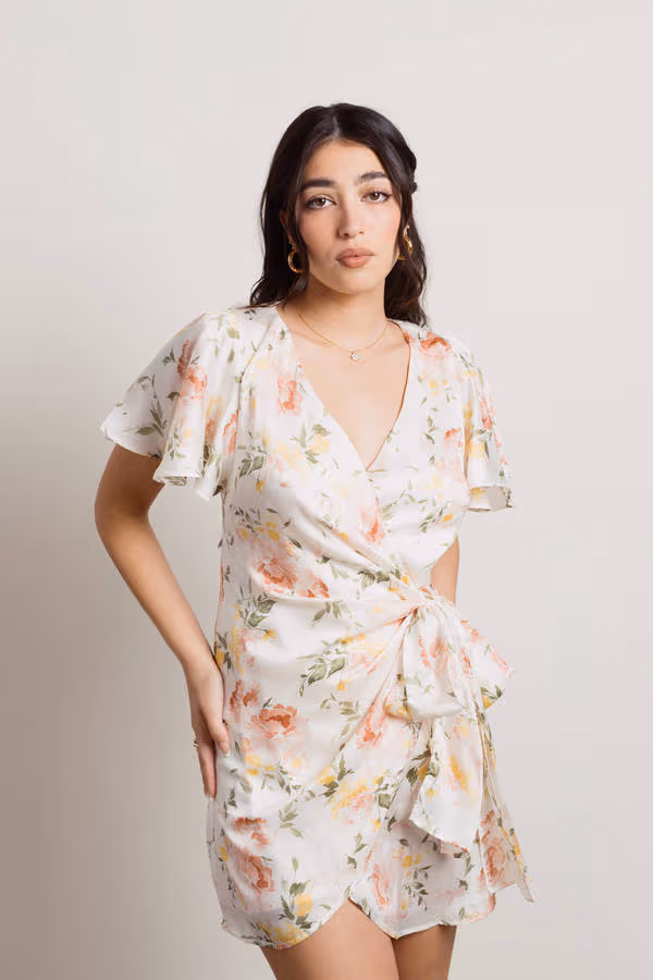 Sunkissed Floral Wrap Mini Dress - Ivory Multi