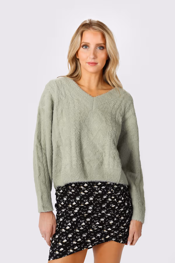 Cuddle Season Cable Knit Sweater - Green
