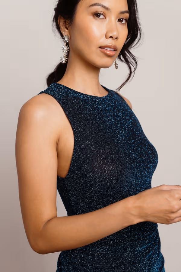 What You Want Metallic Ruched Mini Dress - Teal