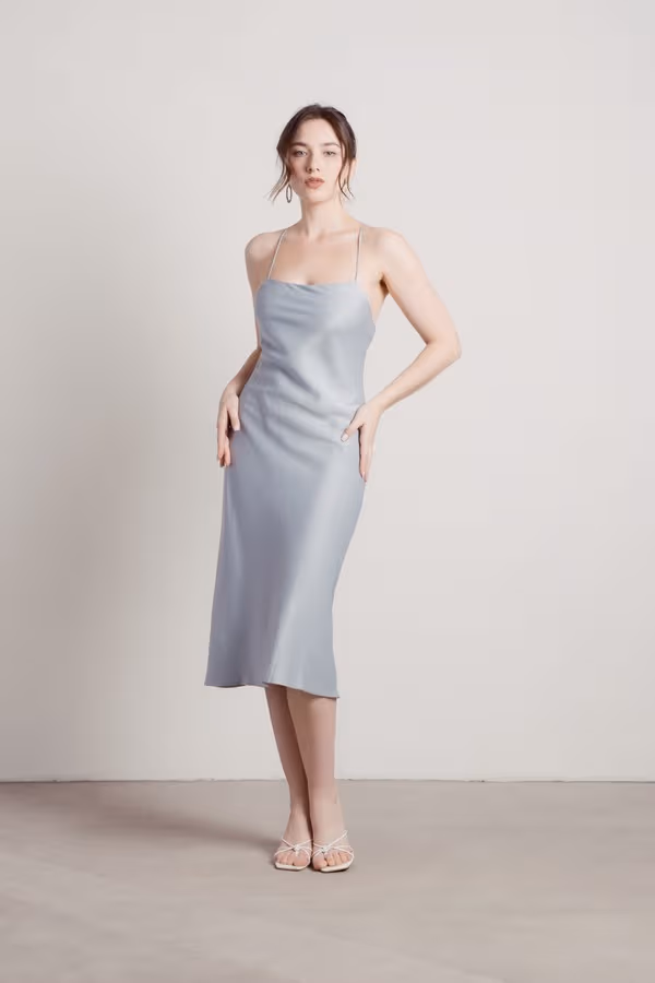 Liora Satin Cross Back Midi Dress - Black