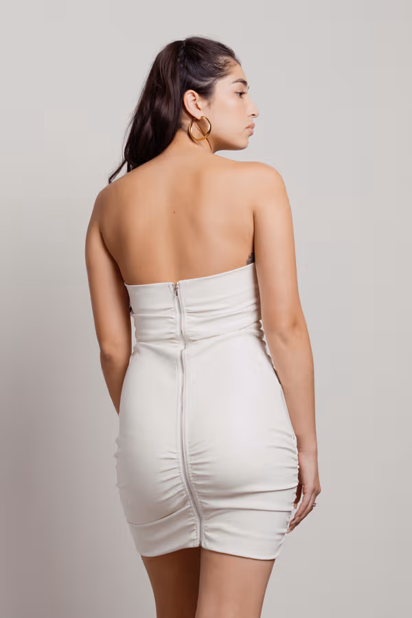 Stay Up Strapless Pleather Mini Dress - Off White
