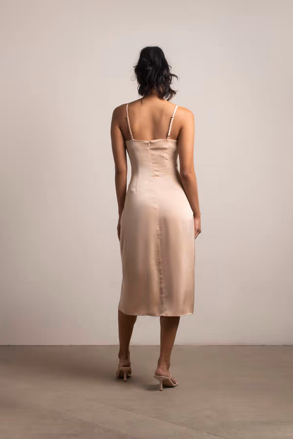 Maddy Satin Slit Midi Dress - Blush