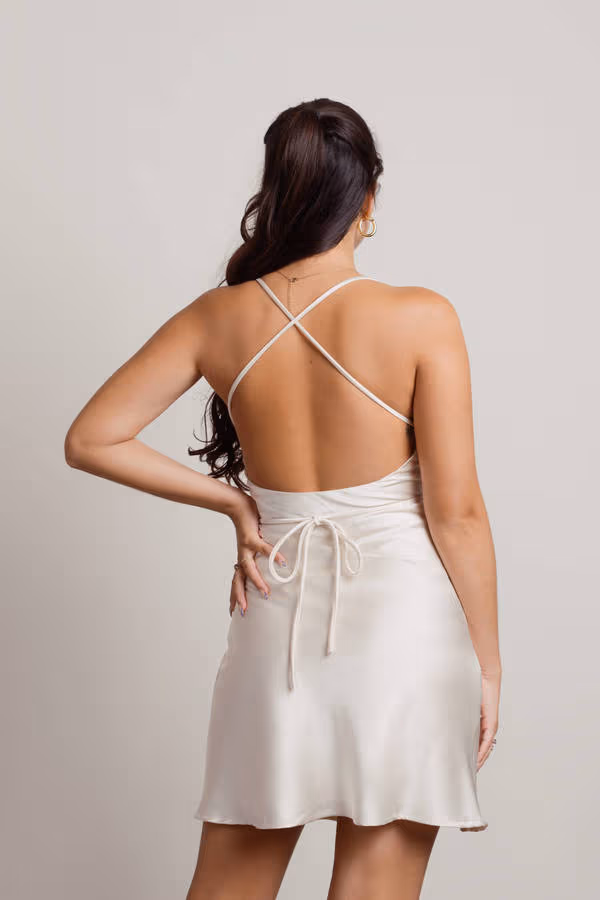 Light Up The Night Satin Cross Back Mini Dress - Off White