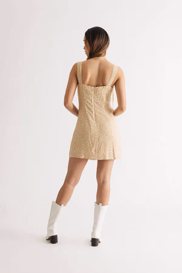 Playing Games Floral Tie Strap Mini Dress - Orange Multi