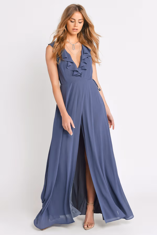 Treasure Me Plunging High Slit Maxi Dress - Lilac