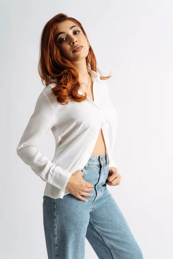 On The Go Off White Satin Button Down Top