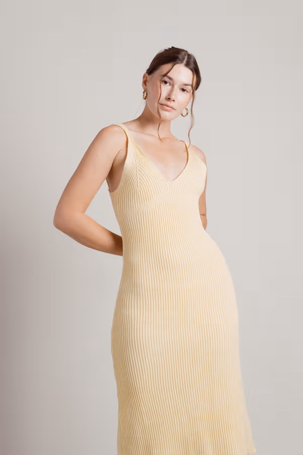 Lemar Ribbed Knit Sweater Midi Dress - Yellow