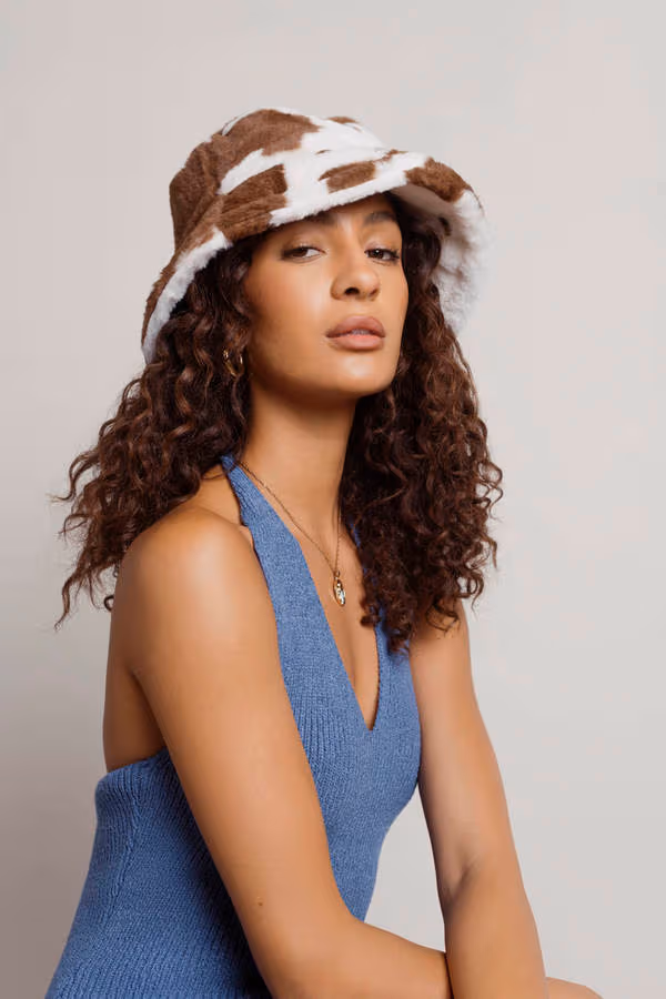 Don't Tip Me Over Fluffy Bucket Hat - Dark Brown