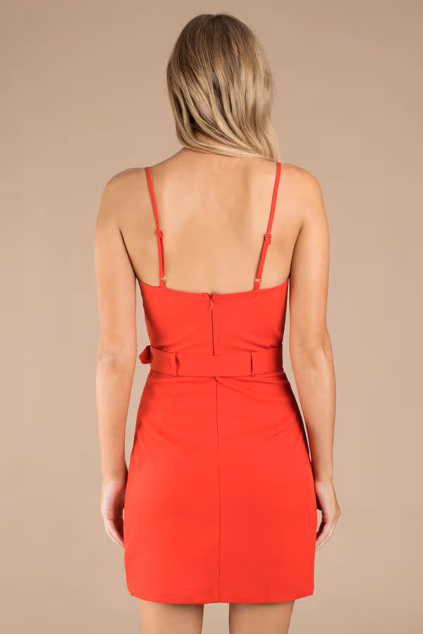Stella Belted Shift Mini Dress - Red
