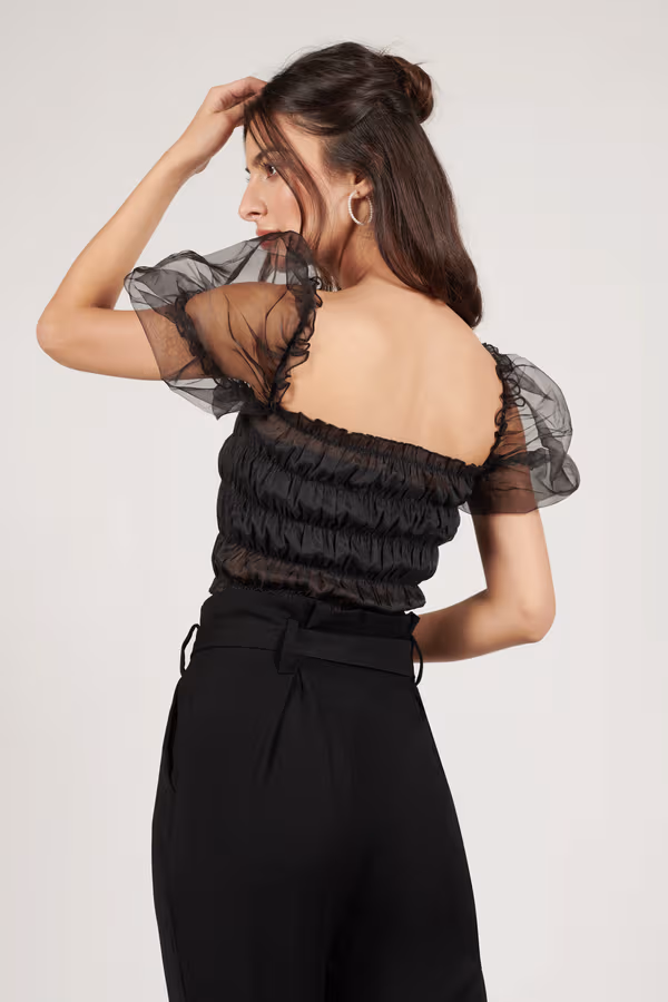 Duffy Smocked Blouse - Black