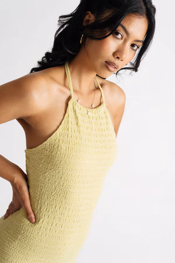 City Girl Halter Bodycon Mini Dress - Lime