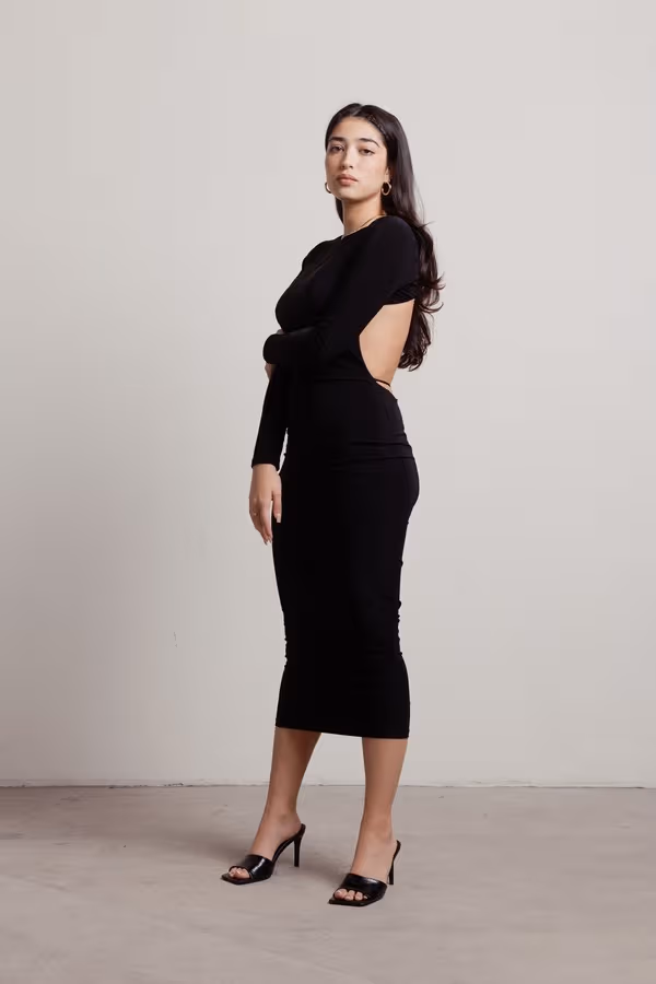 Nya Open Back Bodycon Midi Dress - Black