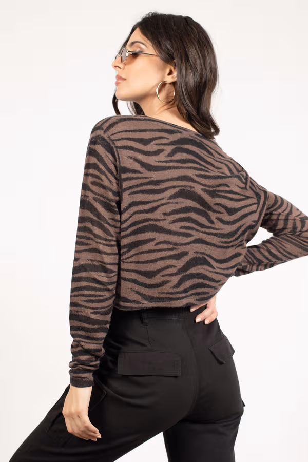 Come Thru Zebra Print Top - Brown Multi