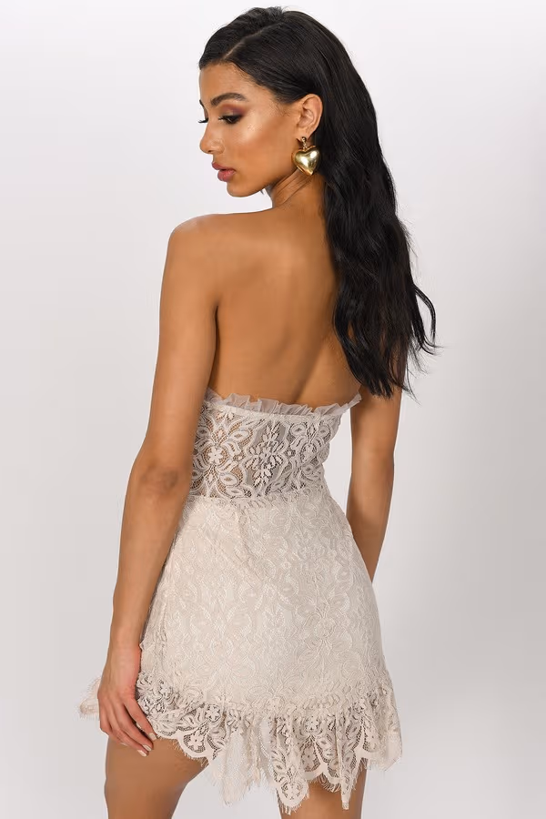 Moment Like This Lace Strapless Mini Dress - Stone