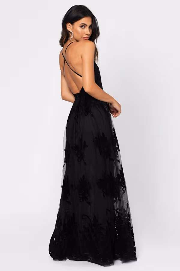 Analise Plunging Floral Maxi Dress - Black