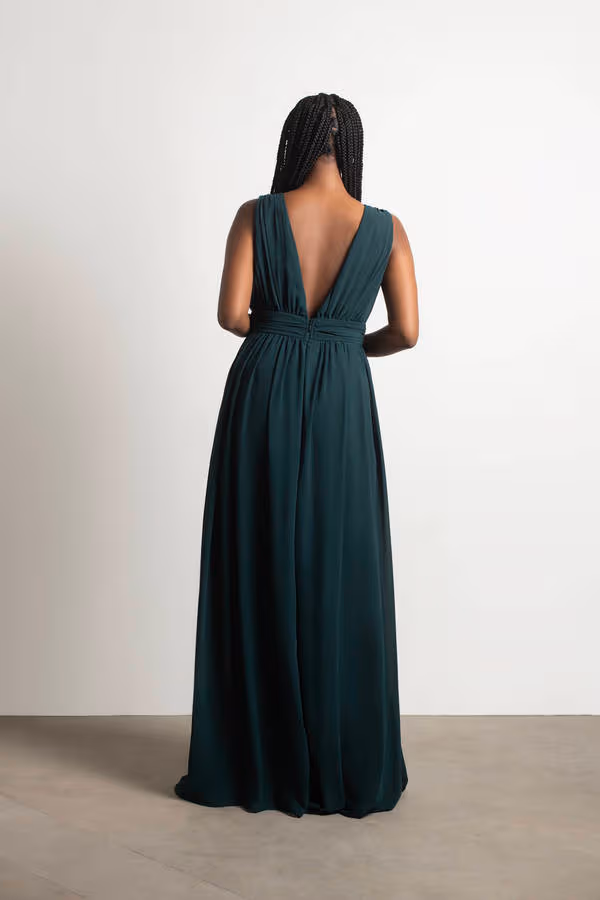 Everlasting Moment Plunging High Slit Maxi Dress - Emerald