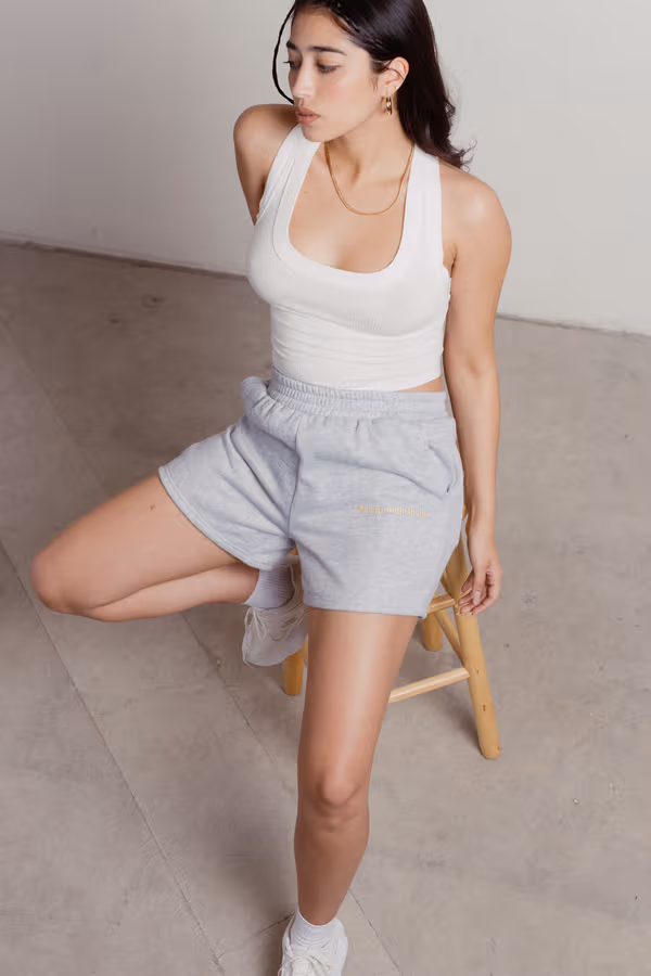 Sleepy and Sleepy Embroidered Shorts - Heather Grey