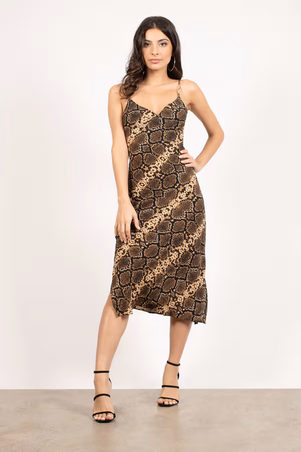 In The Shadows Snake Print Cami Midi Dress - Brown Multi