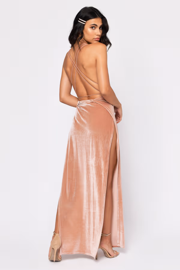 Maxine Strappy Velvet Maxi Dress - Rose