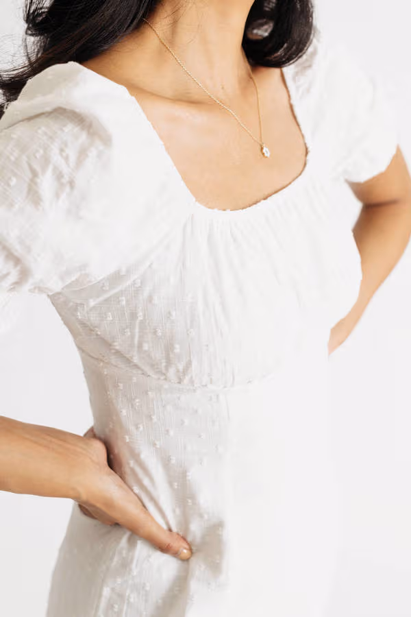 Sunny Village Ivory Swiss Dot Puff Sleeve Skater Dress