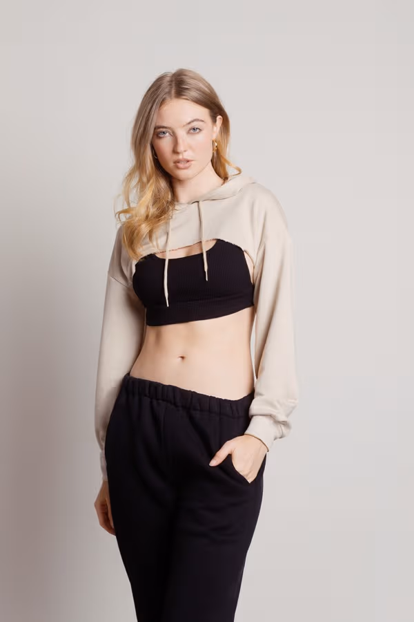 Lost And Found Cropped Hoodie - Beige