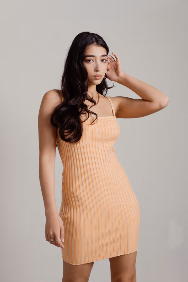 Damian Ribbed Bodycon Mini Dress - Orange