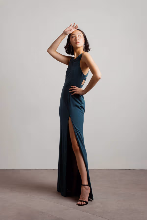 Glam Nights Cutout High Slit Maxi Dress - Emerald