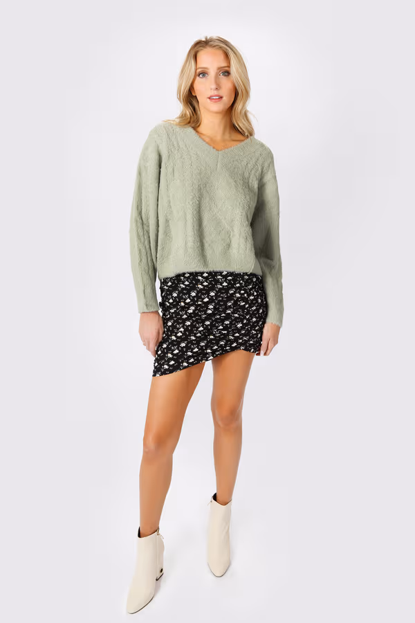 Cuddle Season Cable Knit Sweater - Green