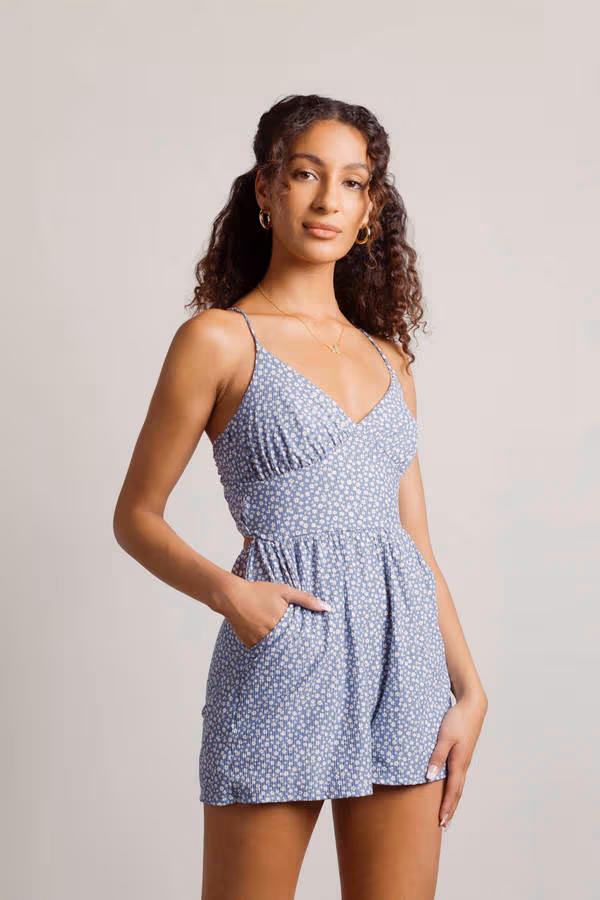 Sweet Memories Floral Romper - Blue