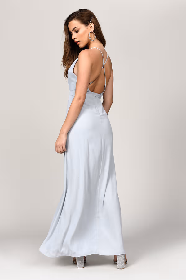 Eyes On You Plunging Slit Maxi Dress - Light Blue