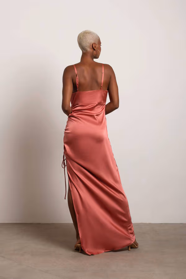 Stellar Satin High Slit Maxi Dress - Sage